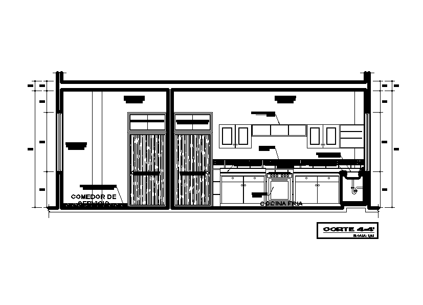 Hotel kitchen elevation detail drawing separated in this AutoCAD file. Download this 2d AutoCAD drawing file.