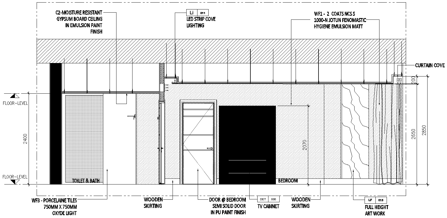 Hotel room Elevation with bathroom Detail DWG AutoCAD file