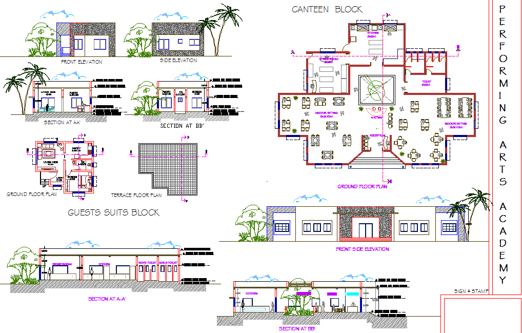 House Plan, elevation and section detail dwg file