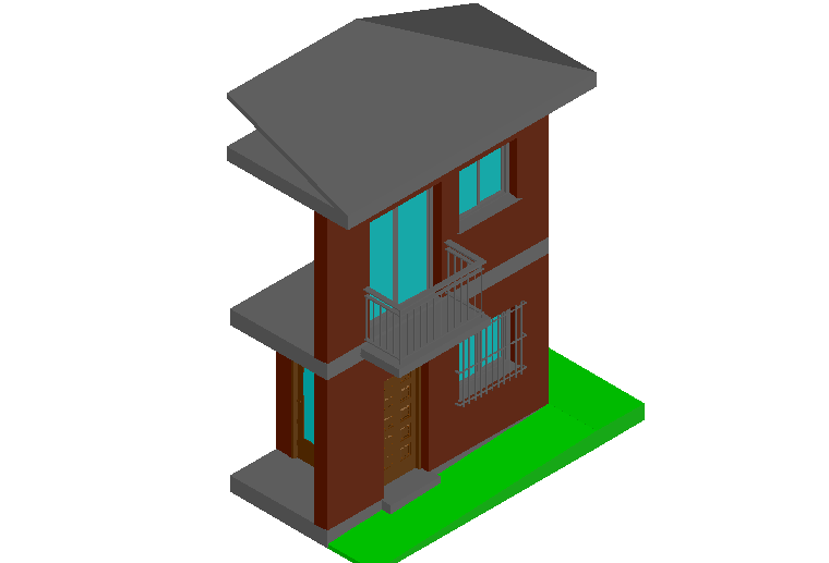 House 3d view with architectural view dwg file
