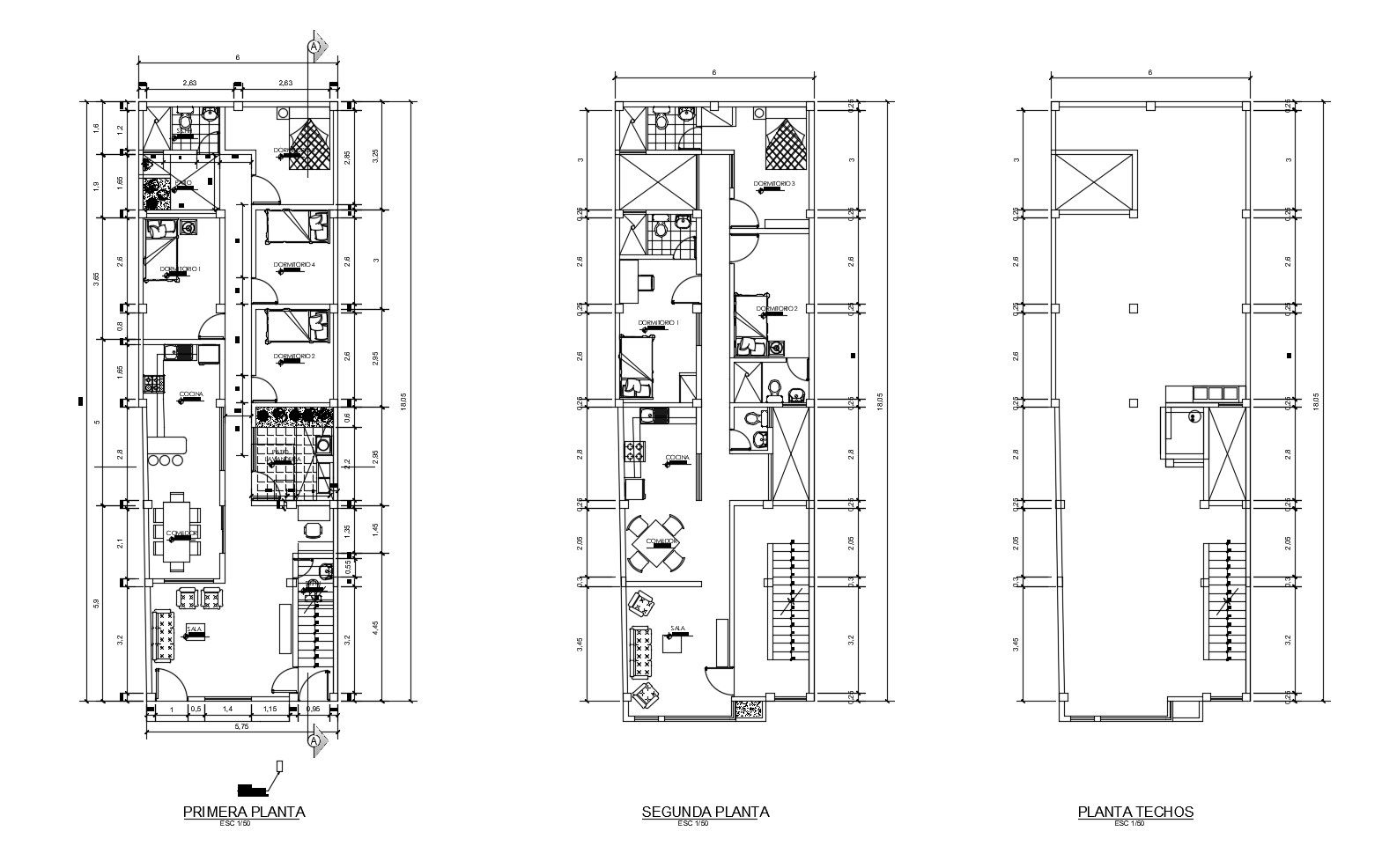 House 6.00mtr x 18.00mtr with detail dimension in dwg file