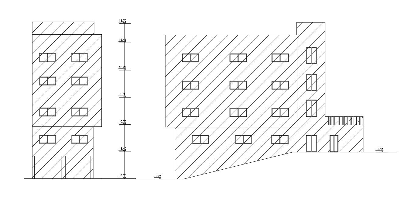 House Apartment Building Elevation Design DWG file
