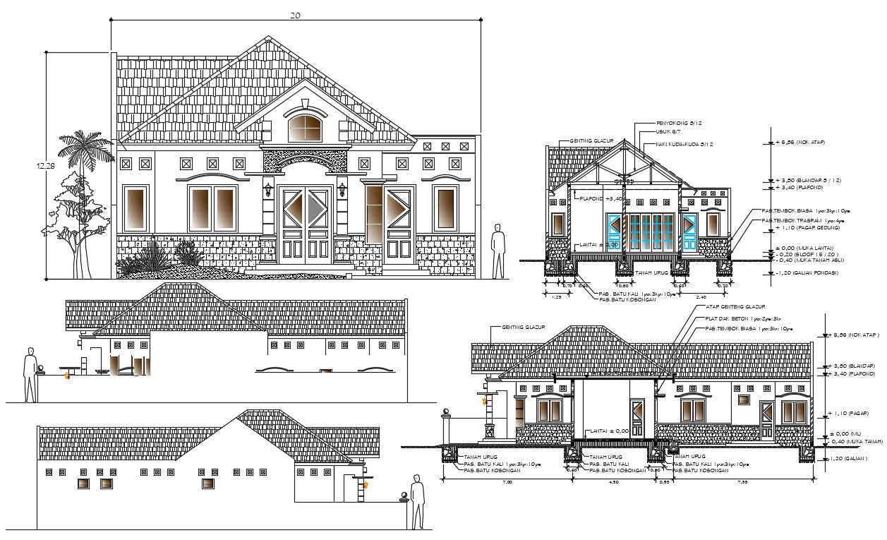 House Architectural elevation and section CAD File