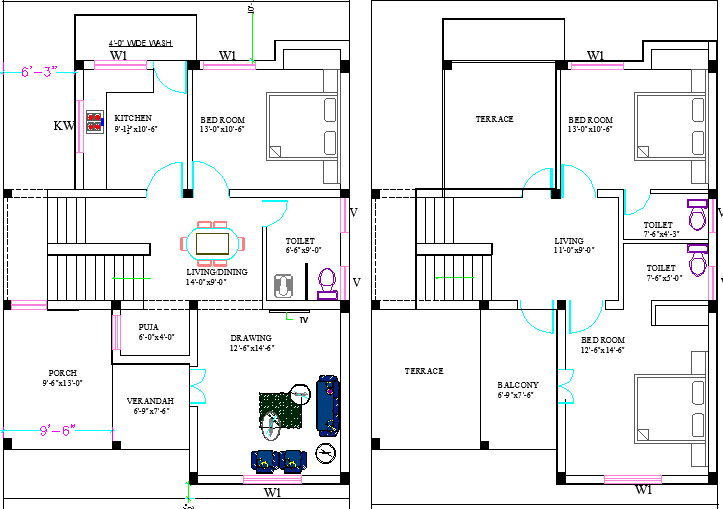 House Architecture Plan and Elevation Design dwg file
