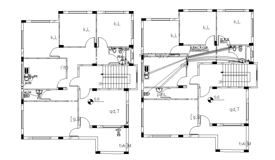 House Building Floor Plan With Column Design DWG