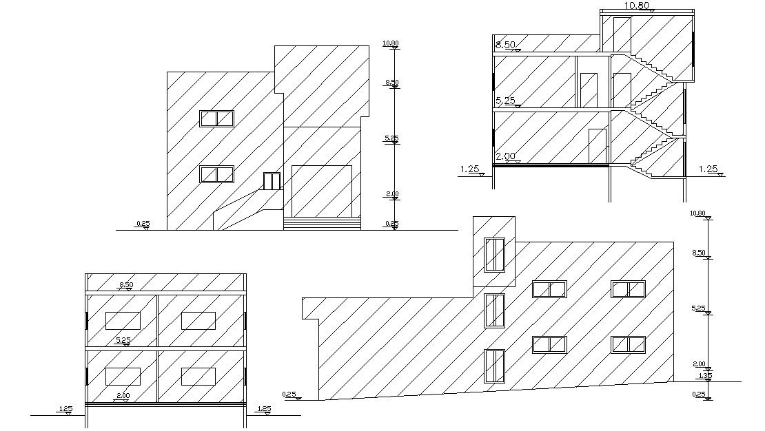 House Building Sectional Elevation Design AutoCAD Drawing