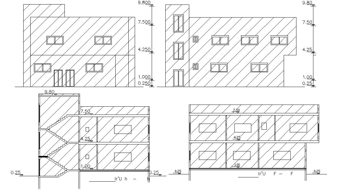 House Building Two Elevations And Sections DWG Drawing