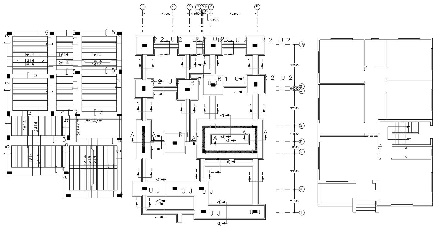 House Column Foundation Design With Slab Bars DWG File