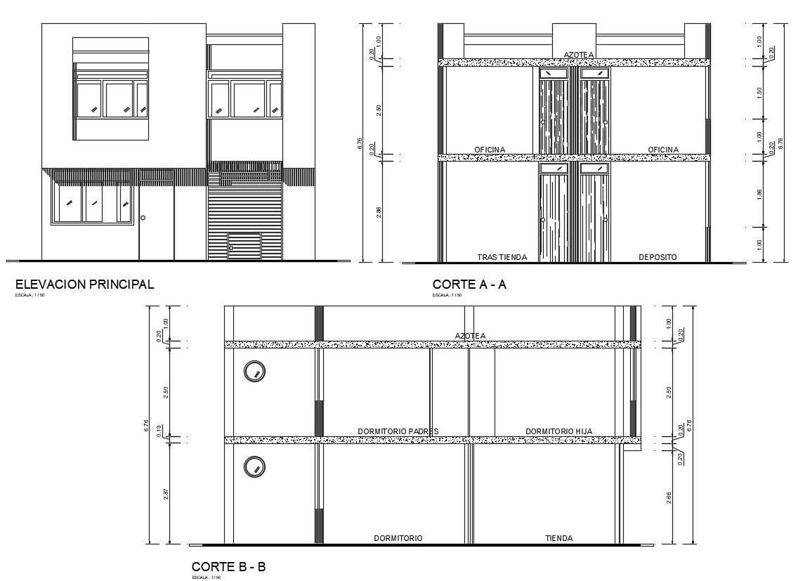 House Elevation And Section Plan