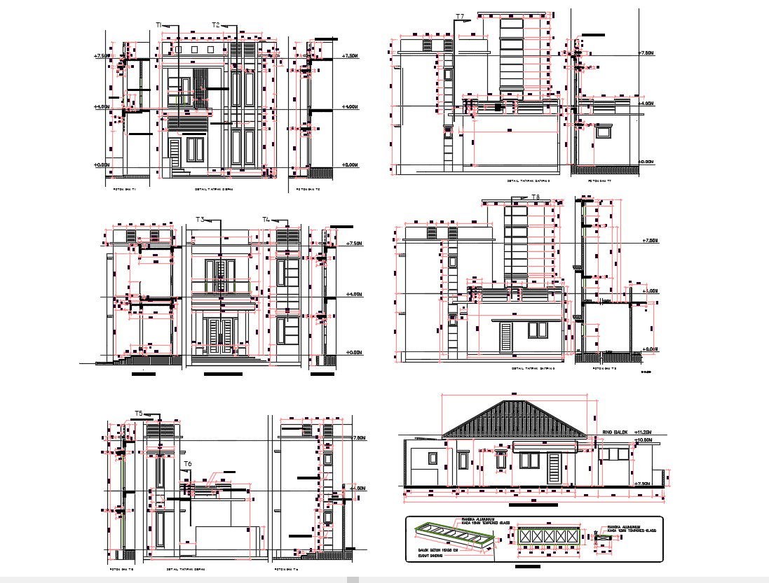House Elevation Design Working Drawing DWG File