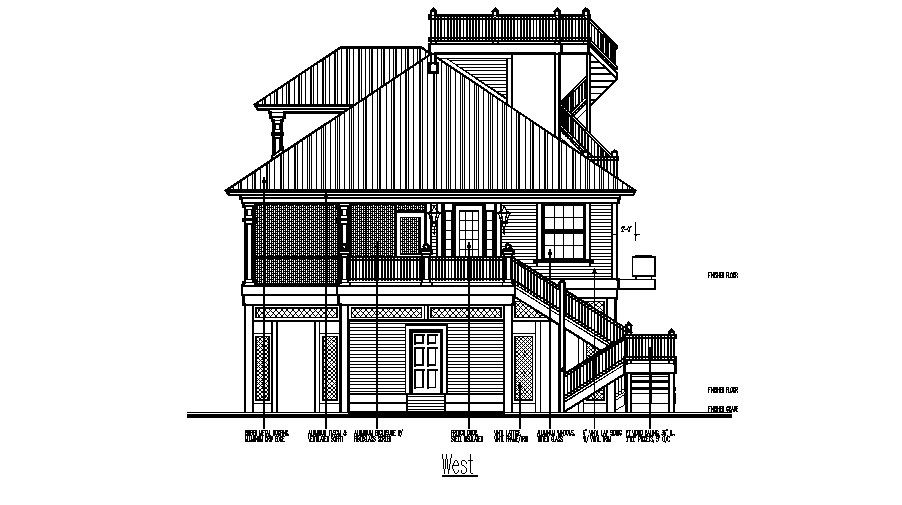 House Elevation West Facing AutoCAD Drawing