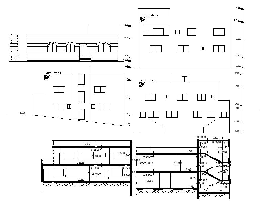 House Elevations And Sections Design Architectural Drawing