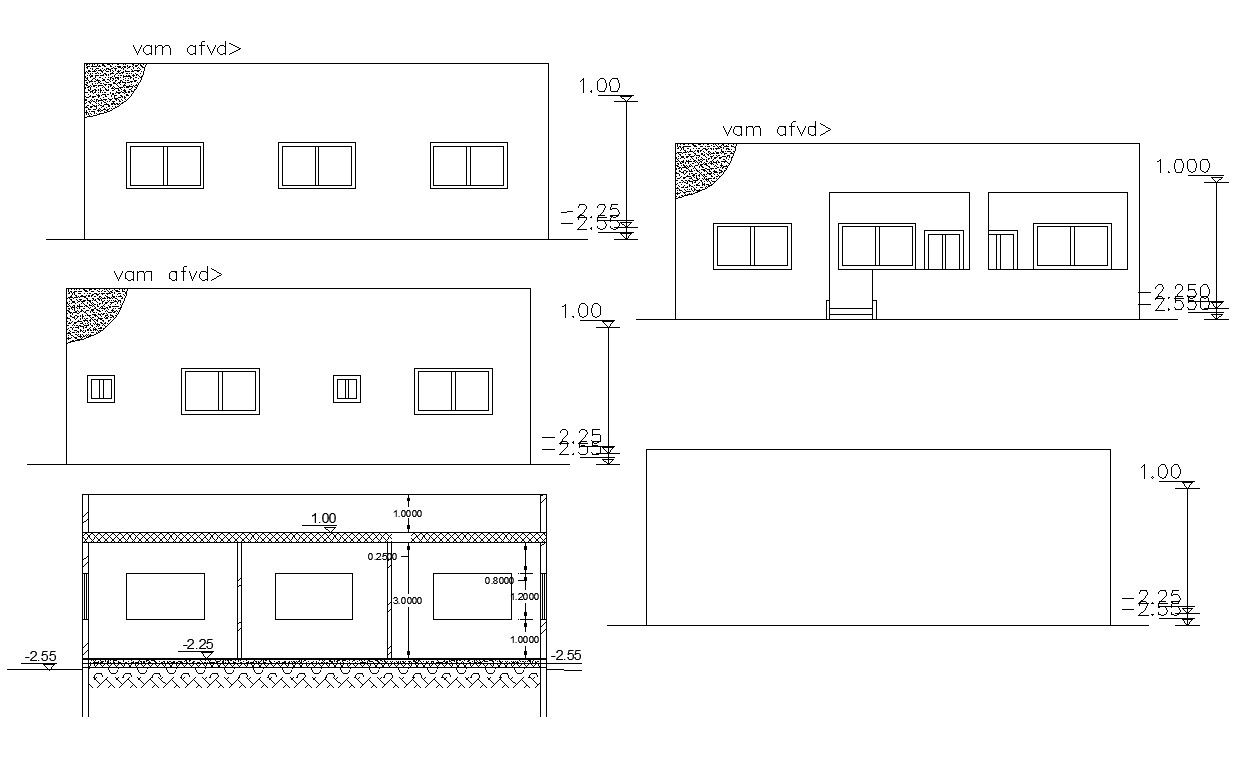 House Elevations And Sections Design Architectural Drawing
