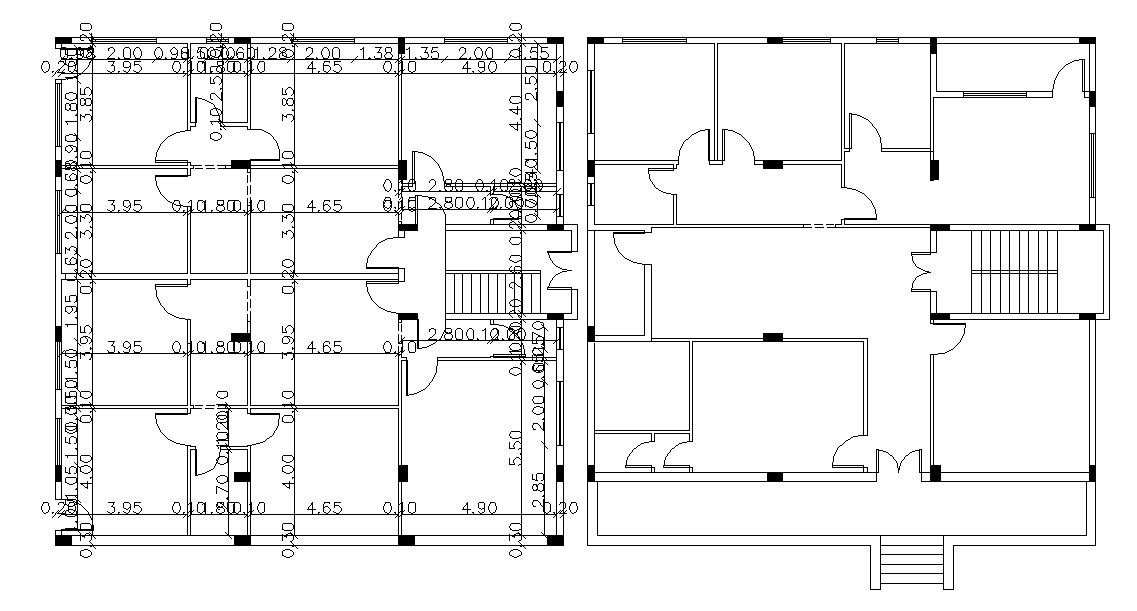 House Floor Plan With Column Layout Drawing DWG
