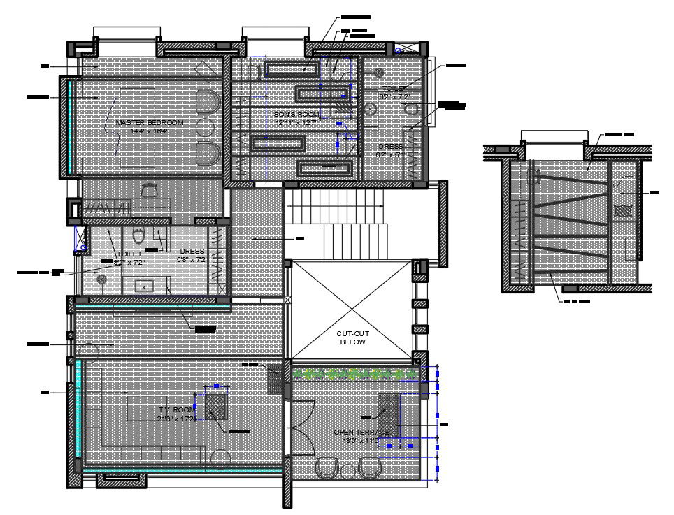 House Layout Plan With AutoCAD Hatching Design DWG File