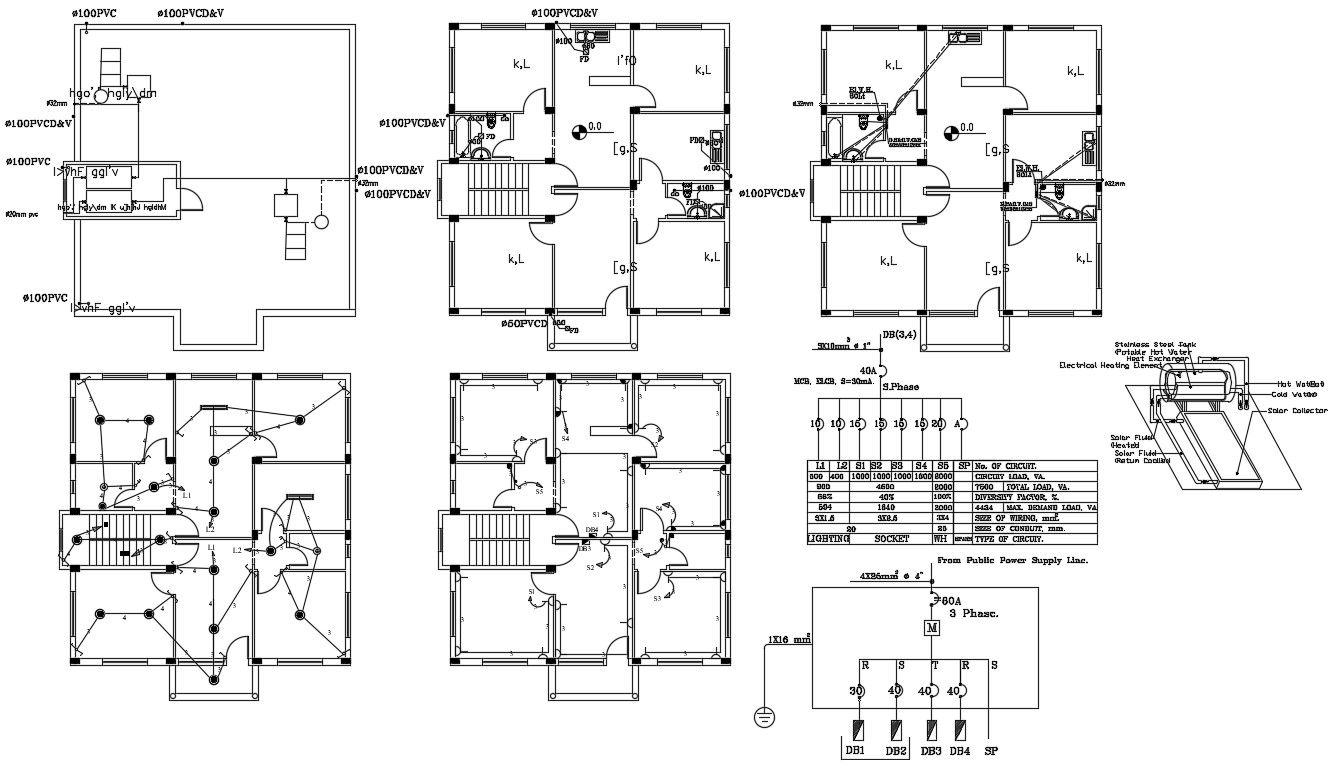 House Layout Plan With Power Supply Line Diagram DWG File