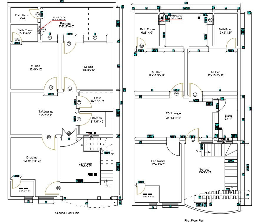 House Layout Two Floor Plan Drawing AutoCAD File