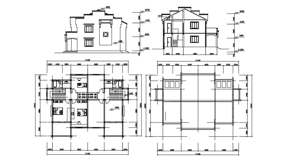 House Plan, Elevation and Section CAD Drawing