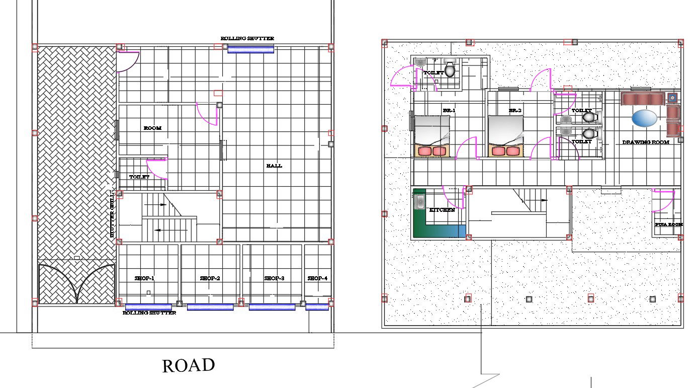 House Plan 46'X44' AutoCAD Drawing Download DWG File