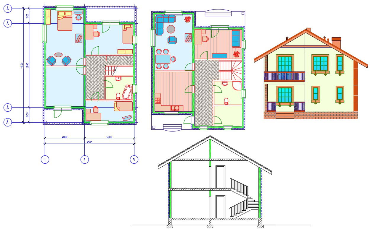 House Plan And Elevation Design With AutoCAD Hatching Design