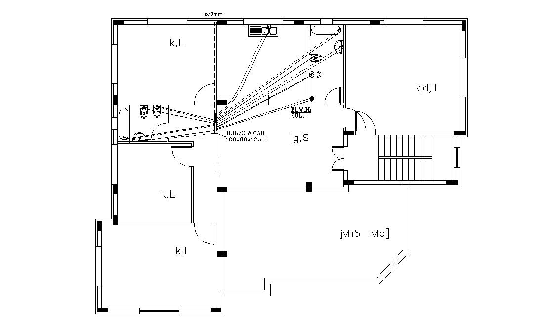House Plan With Plumbing And Drainage Pipe Line Plan