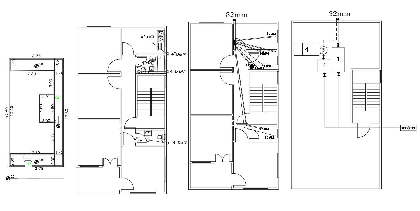 House Plan With Plumbing Layout CAD Drawing