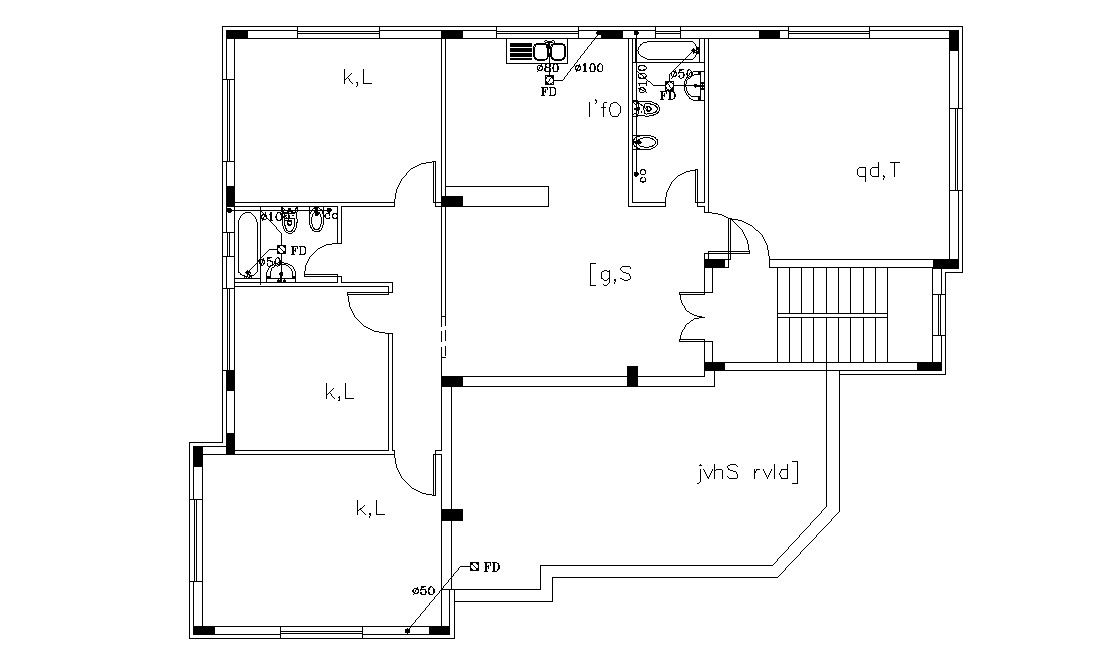 House Plan With Sanitary Layout Plan Drawing DWG