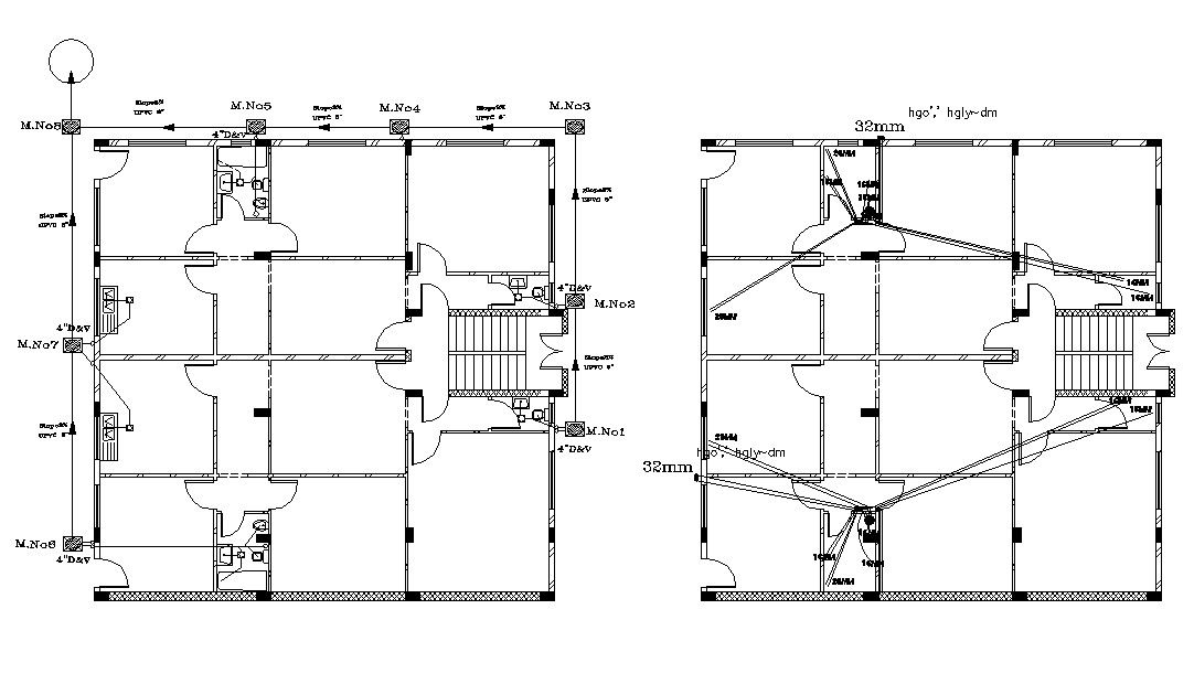 House Plumbing And Drainage Line Layout Plan Drawing