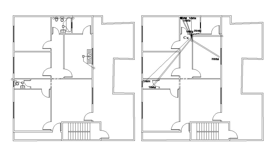 House Plumbing And Drainage Line Plan AutoCAD Drawing