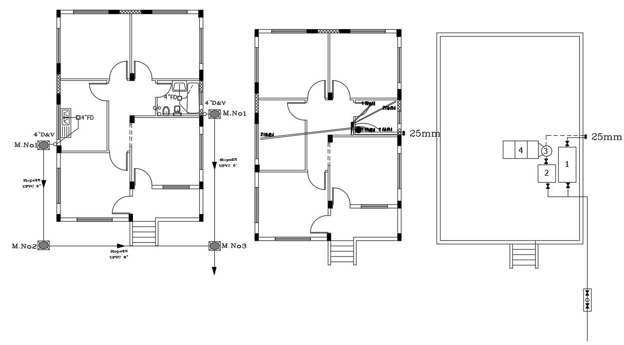 House Plumbing Design With Column Layout Plan AutoCAD File