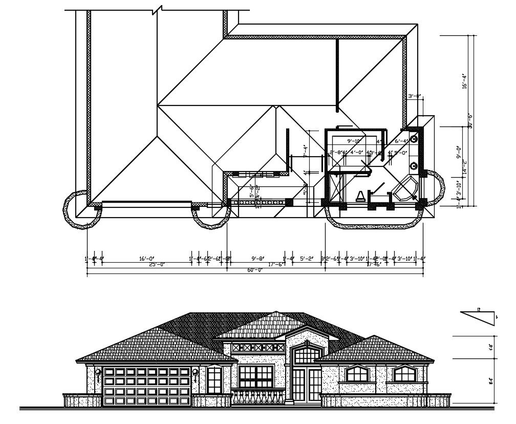 House Roof And Elevation Design DWG File
