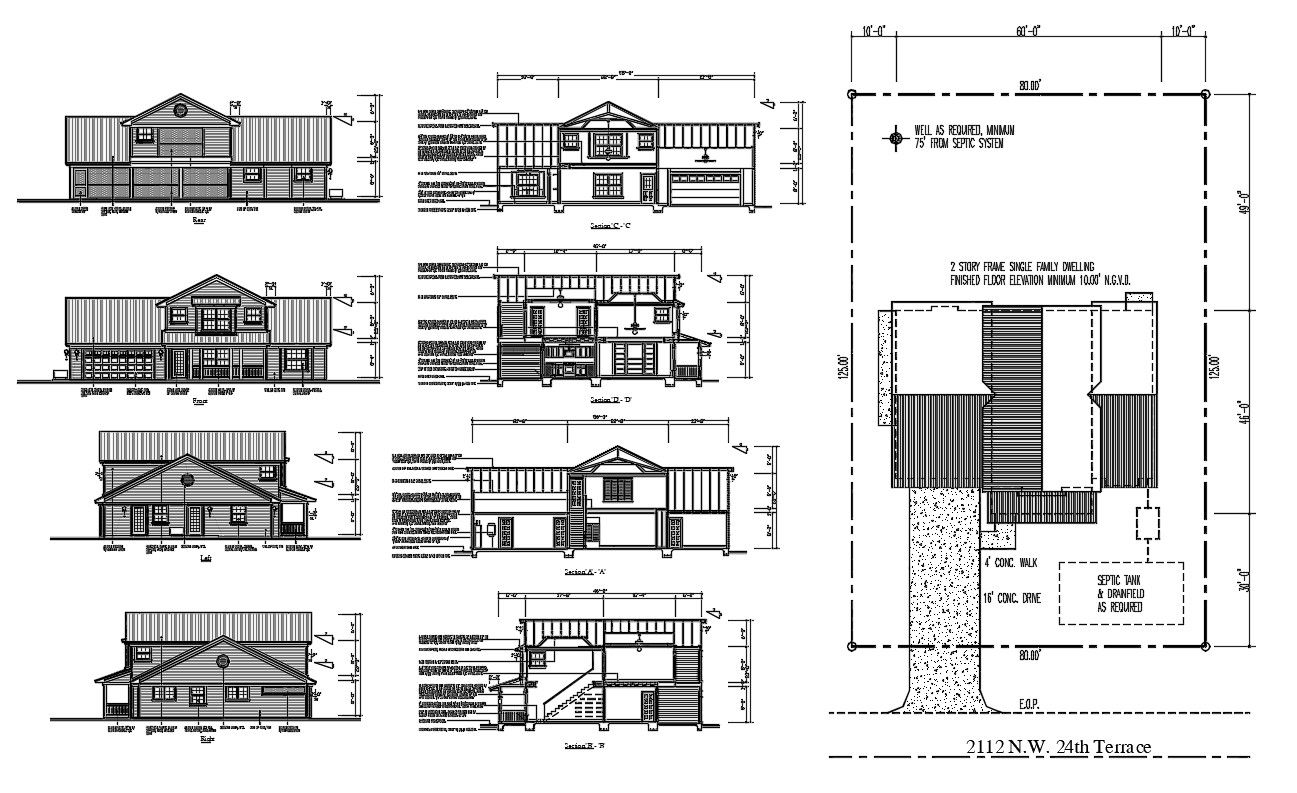 House Section and Elevation Drawing in AutoCAD Format