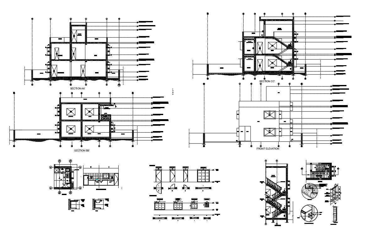 House Section Stair Design And Toilet Layout Plan AutoCADFile