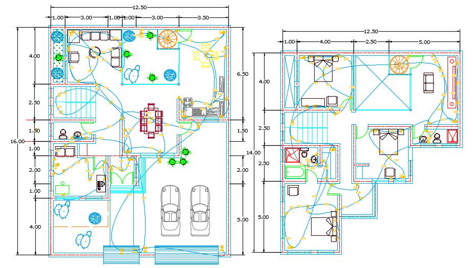 House Wiring Plan Layout with Lighting and Circuits CAD Drawing File