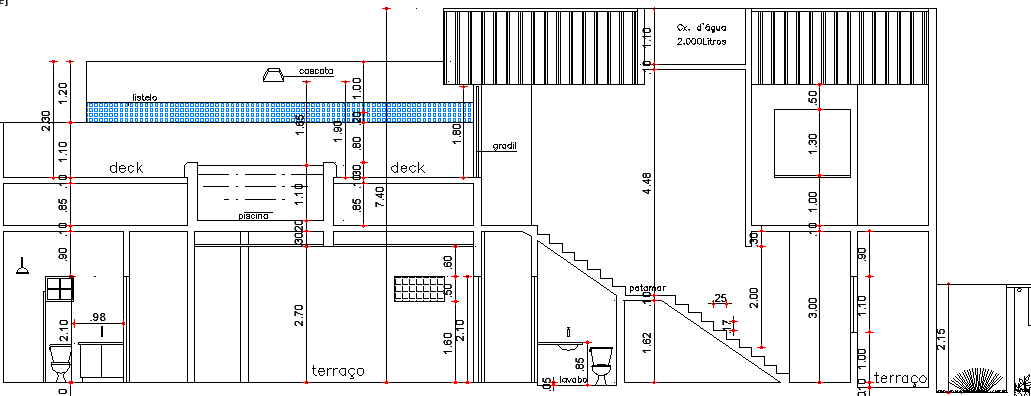 House With Pool on The Upper Floor Design and Section Details dwg file
