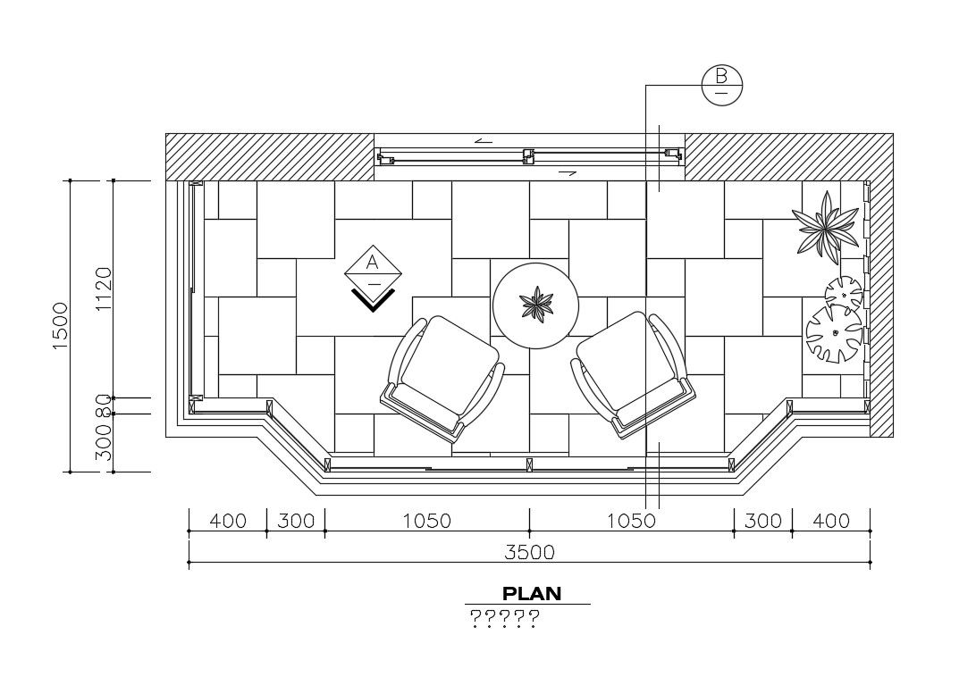 House Balcony DWG Plan with Furniture Arrangement and Ceiling Layout