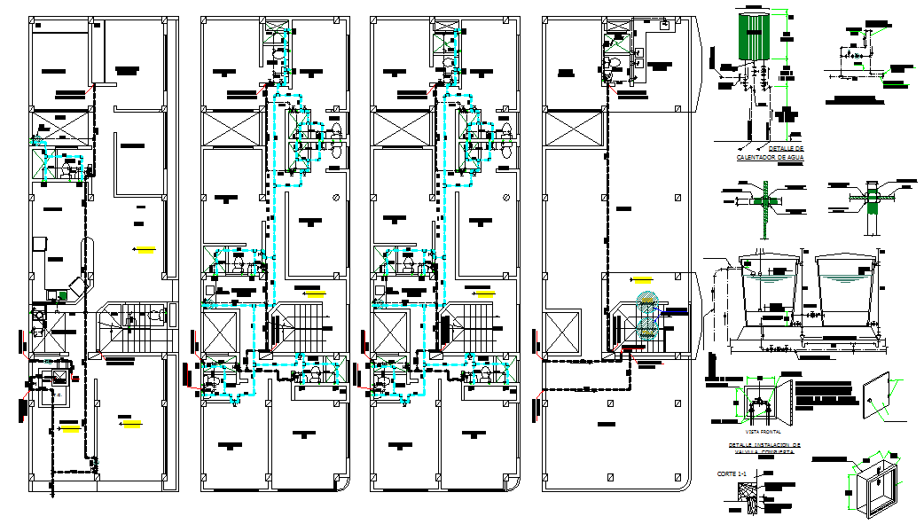 House building layout and sanitary detail dwg file