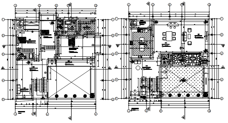 House design 17.13mtr x 17.00mtr with furniture detail in dwg file