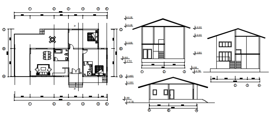 House design 19.400mtr x 10.000mtr with elevation in AutoCAD