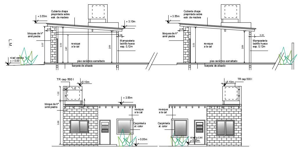 House design Architecture Elevation and Section CAD Drawing