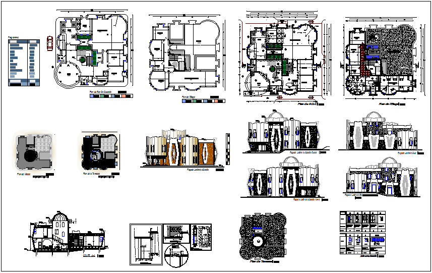 House design view of duplex with plan,elevation and sectional view and door and window detail view dwg file