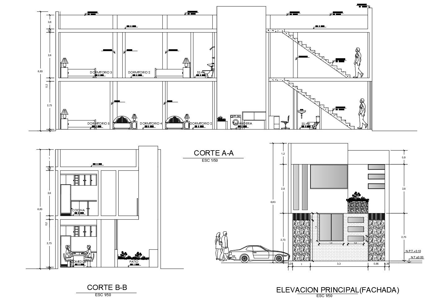 Two Strorey House Elevation In DWG File