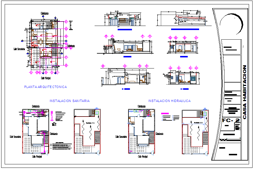 House design with sanitary and hydraulic detail
