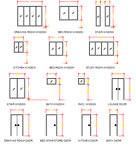 House doors and windows design details dwg file