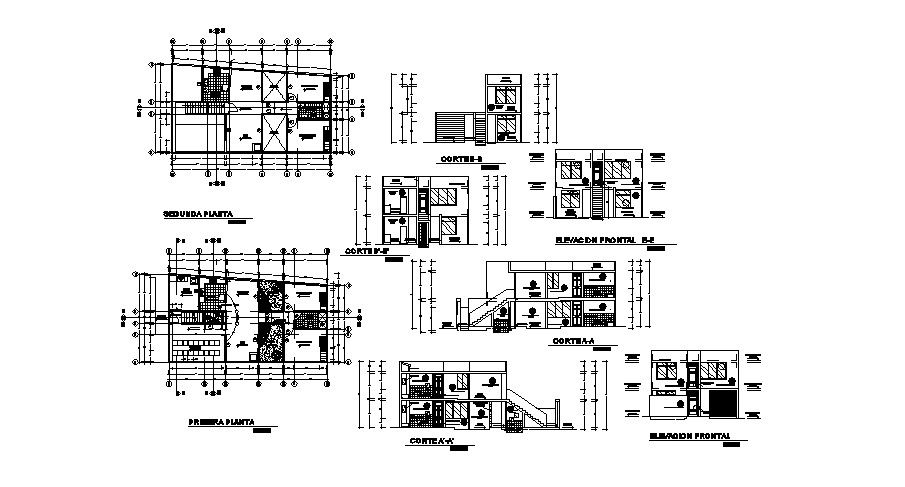 House drawing with section and elevation in dwg file