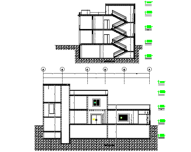 House elevation and section detail dwg file