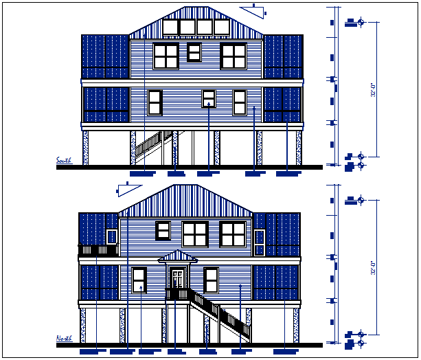 House elevation view detail dwg fil