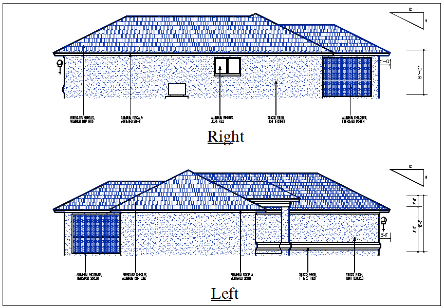 House elevation view detail dwg file