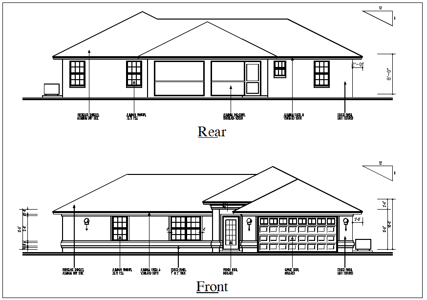 House elevation view detail dwg file