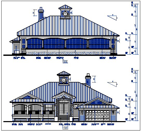House elevation view detail dwg file